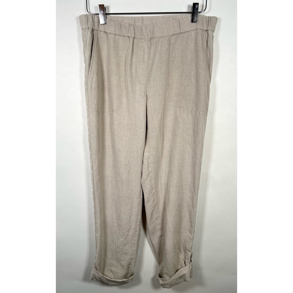 Pure J. Jill Women's Pull-on Cuffed Capri Pants S Small 100% Linen Oatmeal
